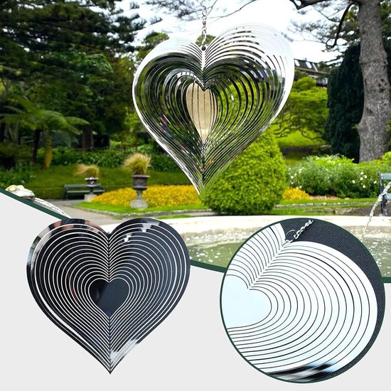 Carillon à vent en forme de cœur en spirale, toupies à 360 degrés