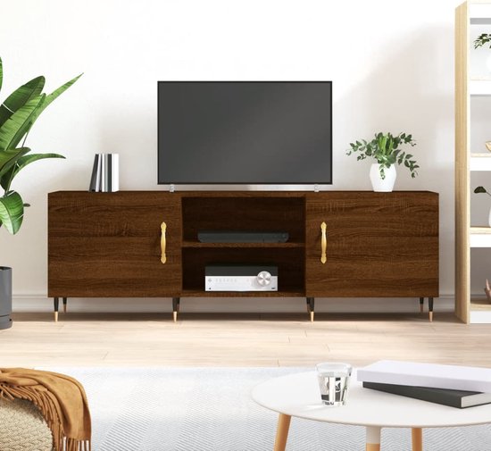 The Living Store TV-meubel - Bruineiken - 150x30x50 cm - Stevig hout en ijzer