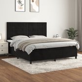 The Living Store Boxspringbed - Zwart fluwelen bedframe - Pocketvering matras - Huidvriendelijke topmatras - 203x180x118/128cm