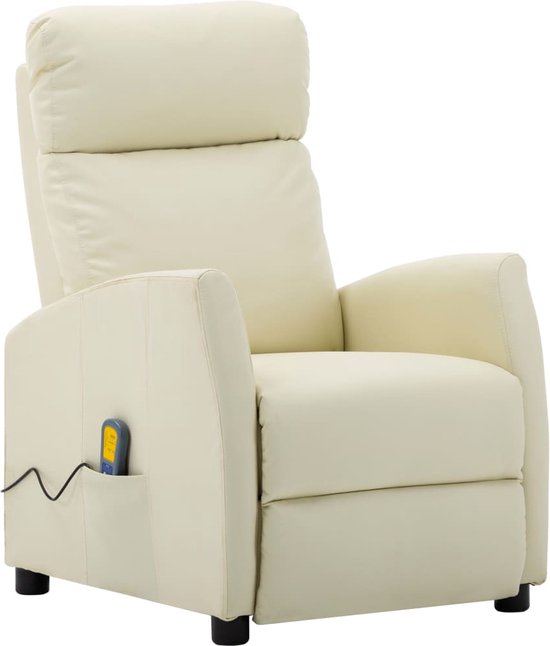 The Living Store Massagefauteuil - Verstelbaar - Met 6-punts massage - USB-aansluiting - Kunstleer - Crème - 65x97x104.5cm