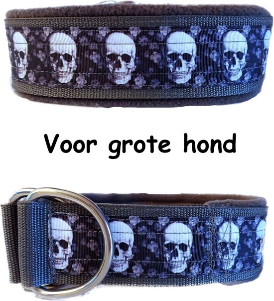 Sliphalsband - Grijs - Maat XL - Anti trek halsband - Halsband - Hondenhalsband - Skull - Doodshoofd - Day of the dead