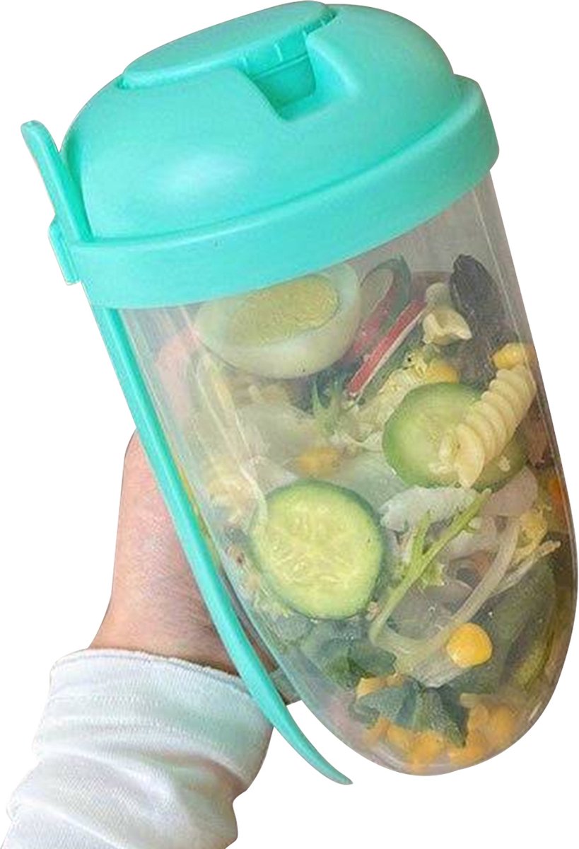 Team Bicep Salade Beker - Reisbeker met Vork - Gezonde Salade Container - Lunchbox voor Onderweg - Ontbijt To Go - Groen