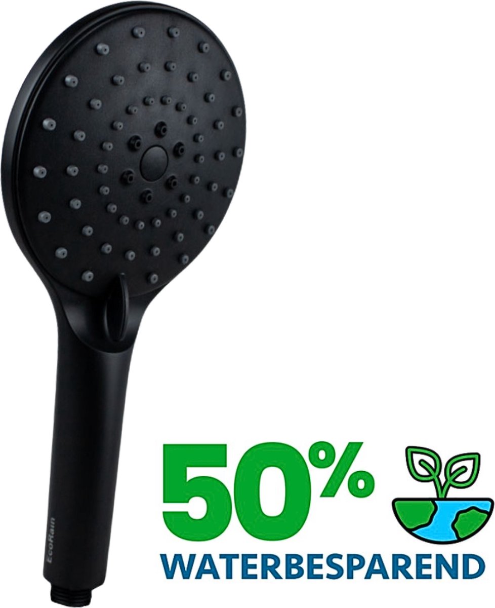 EcoRain© 50% Waterbesparende Douchekop Glenn 12 CM met Waterfilter - 3 Sproeistanden - Hoge Druk - Universele Aansluiting - Anti-kalk Douchekop - 2 jaar garantie - Zwart