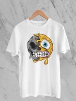 Feel Free - Halloween T-Shirt - Smiley: Grimas trekkend gezicht - Maat XL - Kleur Wit