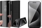 Hoesje geschikt voor iPhone 15 Pro Max - Screen Protector GlassGuard - Book Case Spiegel Zwart & Screenprotector