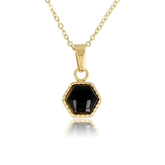 My Bendel - Ketting goud met Onyx zeshoek hanger - Ketting goud met Onyx zeshoek hanger - Met luxe cadeauverpakking