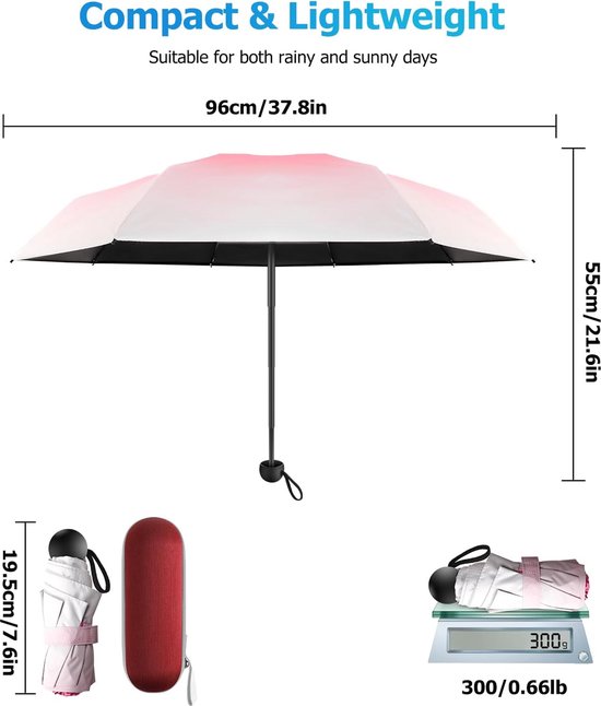 Parapluie Pliant 8 Baleines UV - Mini Parapluie Léger Anti-pluie Et Anti-soleil - Pour Femme Et Homme - 12