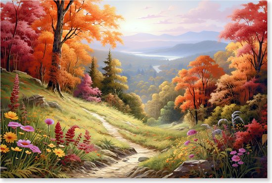 Graphic Message - Peinture sur toile - Vue sur la vallée - Paysage - Décoration murale automne