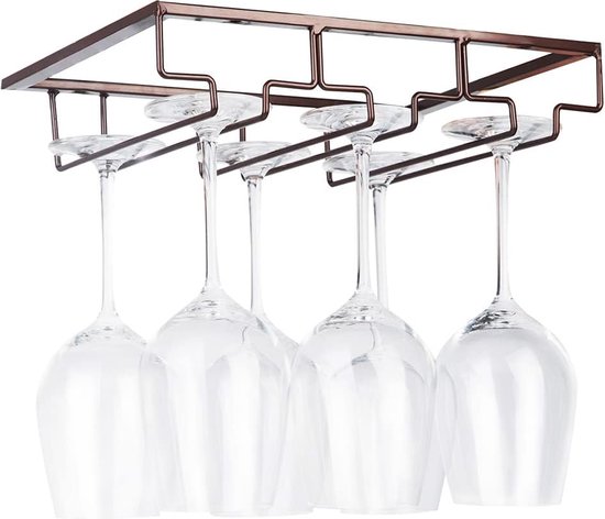 Brons Aanrecht Wijnglashouder, Metalen Opberghanger voor Thuis Bar Keuken,Retro Vrijstaande Tafelblad Wijnglazen Droogrek Houder,voor 6 Steelglazen