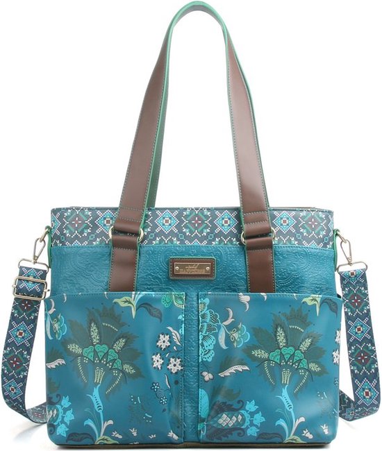 Une Spark de Happiness Shopper medium | Bornia. Vert, bleu, pétrole. Imprimé Fleurs , sac week-end, sac pour ordinateur portable