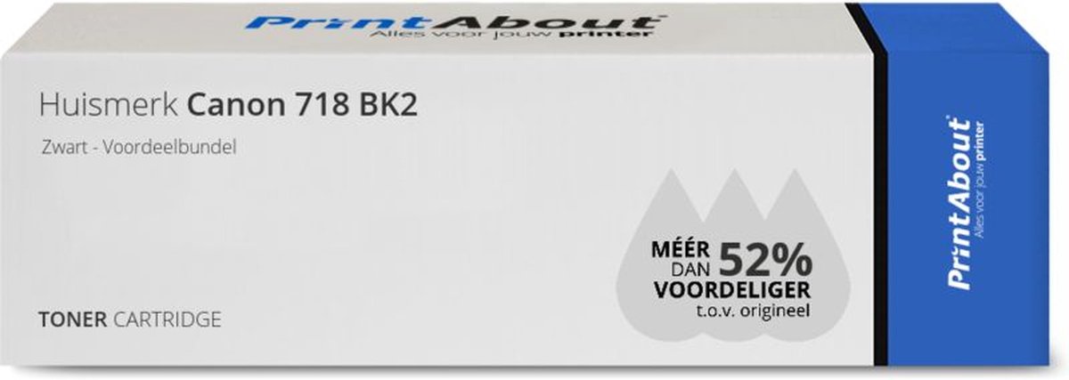 PrintAbout huismerk Toner 718 BK2 Zwart Multipack 2-pack geschikt voor Canon