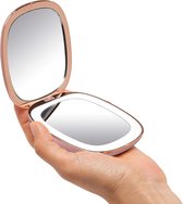 oplaadbare compacte Make-up Spiegel met dimbaar LED Licht, 1X/ 10X Vergroting – Daglicht LED, Draagbaar, 101mm Premium Glas, Mila (Roze)