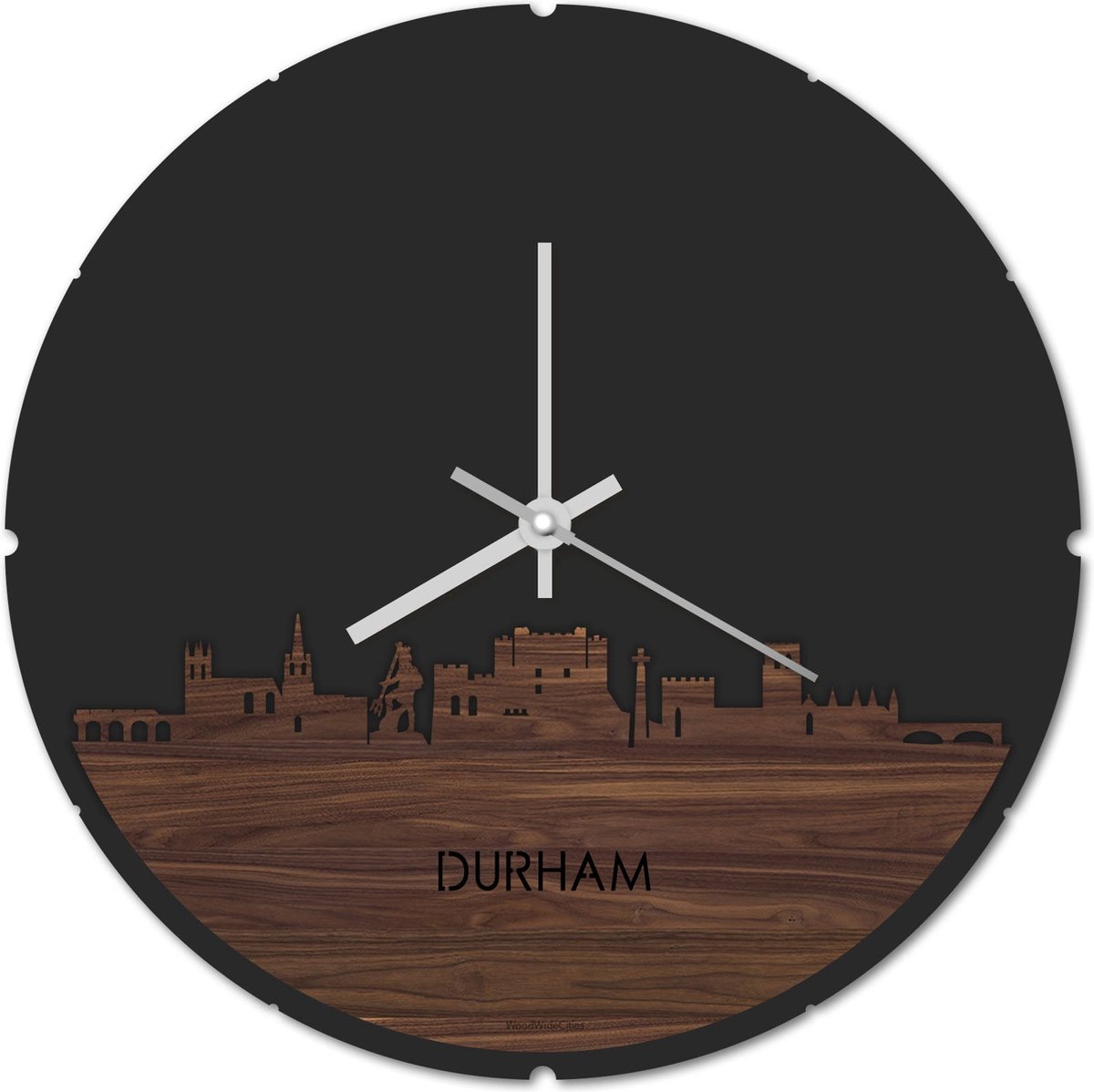 Skyline Klok Rond Durham Notenhout - Ø 44 cm - Stil uurwerk - Wanddecoratie - Meer steden