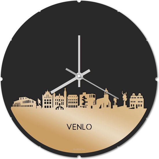 Skyline Klok Rond Venlo Goud Metallic - Ø 44 cm - Stil uurwerk - Wanddecoratie - Meer steden beschikbaar - Woonkamer idee - Woondecoratie - City Art - Steden kunst - Cadeau voor hem - Cadeau voor haar - Jubileum - Trouwerij - Housewarming -