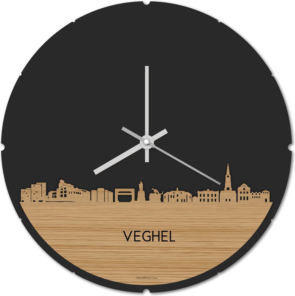 Skyline Klok Rond Veghel Bamboe hout - Ø 44 cm - Stil uurwerk - Wanddecoratie - Meer steden beschikbaar - Woonkamer idee - Woondecoratie - City Art - Steden kunst - Cadeau voor hem - Cadeau voor haar - Jubileum - Trouwerij - Housewarming -