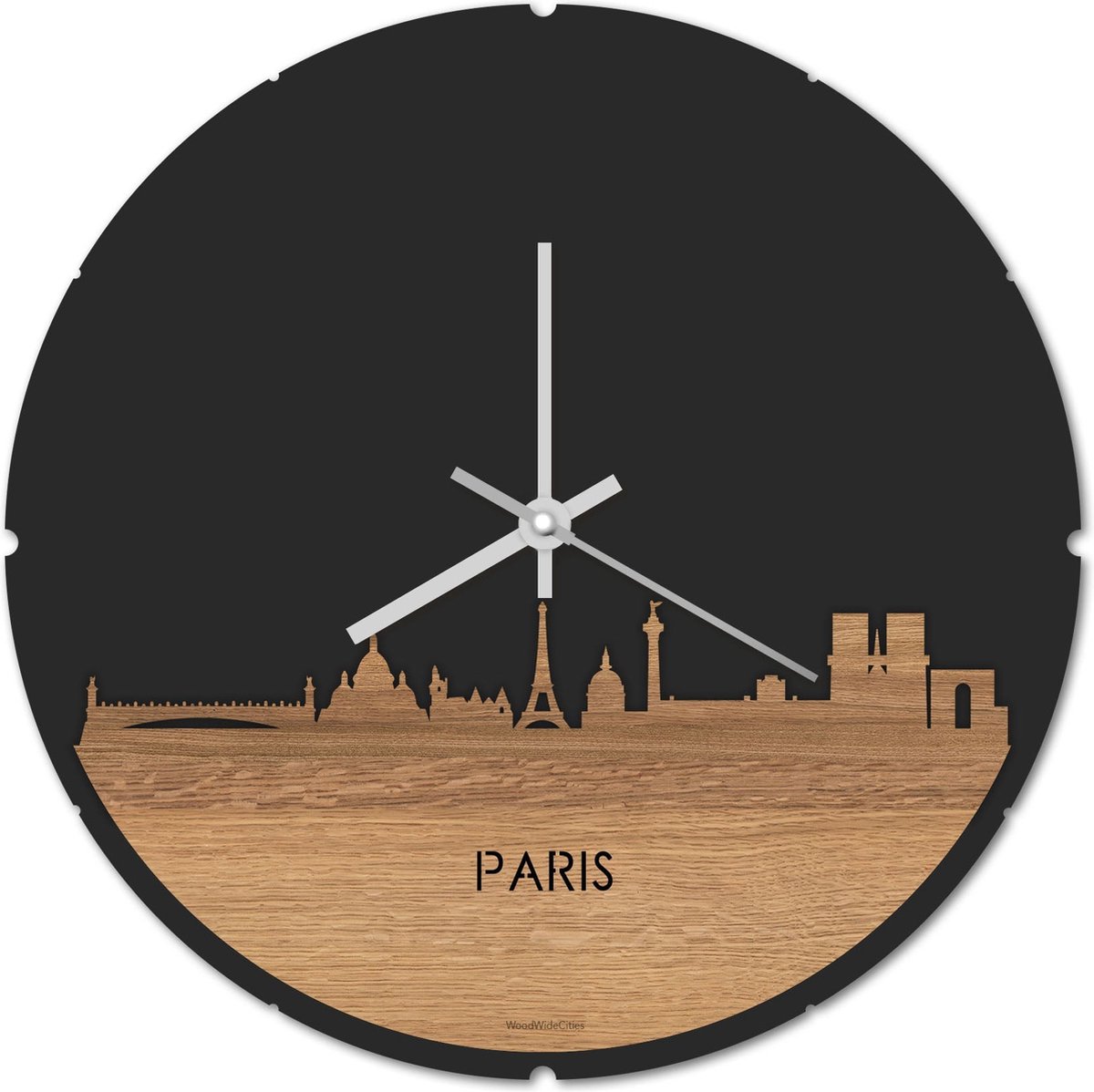 Skyline Klok Rond Parijs Eikenhout - Ø 44 cm - Stil uurwerk - Wanddecoratie - Meer steden beschikbaar - Woonkamer idee - Woondecoratie - City Art - Steden kunst - Cadeau voor hem - Cadeau voor haar - Jubileum - Trouwerij - Housewarming -