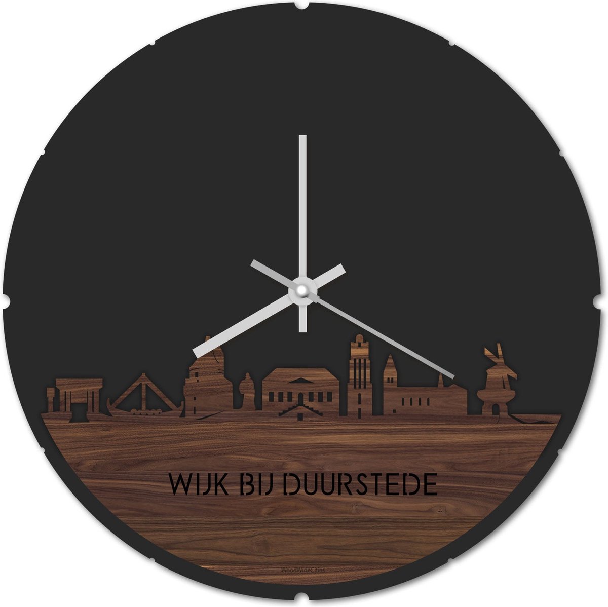 Skyline Klok Rond Wijk bij Duurstede Notenhout - Ø 44 cm - Stil uurwerk - Wanddecoratie - Meer steden beschikbaar - Woonkamer idee - Woondecoratie - City Art - Steden kunst - Cadeau voor hem - Cadeau voor haar - Jubileum - Trouwerij - Housewarming -