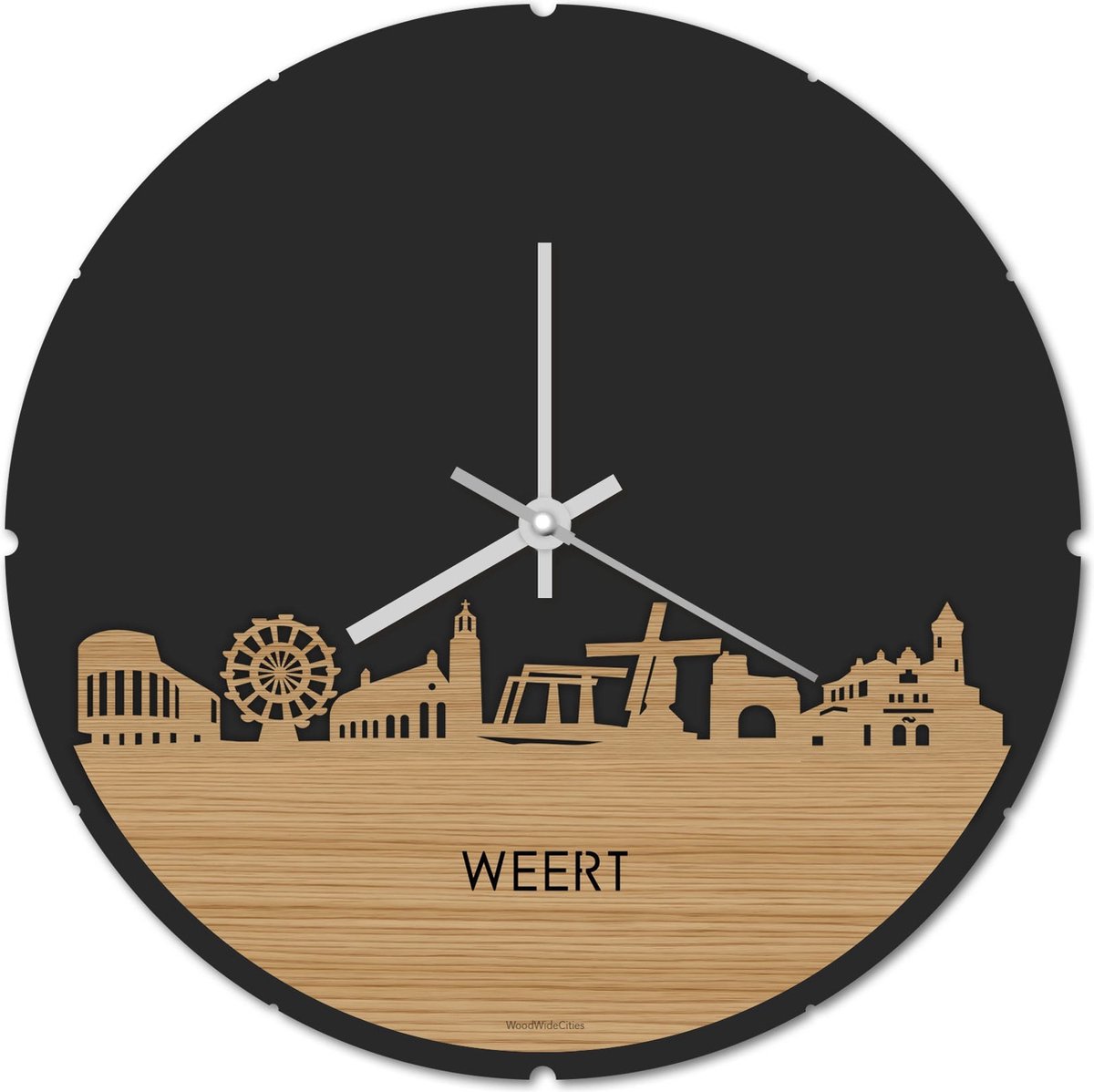 Skyline Klok Rond Weert Bamboe hout - Ø 44 cm - Stil uurwerk - Wanddecoratie - Meer steden beschikbaar - Woonkamer idee - Woondecoratie - City Art - Steden kunst - Cadeau voor hem - Cadeau voor haar - Jubileum - Trouwerij - Housewarming -