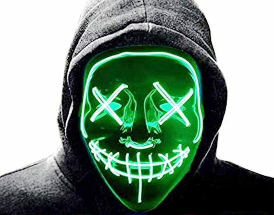 The Purge Masker LED, Neon Halloween masker met 3 lichtstanden, Carnaval, 3 standen horrormasker, lichtgroen