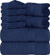 Towels 8-Delige Handdoekset - 2 badhanddoeken, 2 handdoeken en 4 Washandjes Katoen Hotelkwaliteit Superzacht en Zeer Absorberend (Marine).
