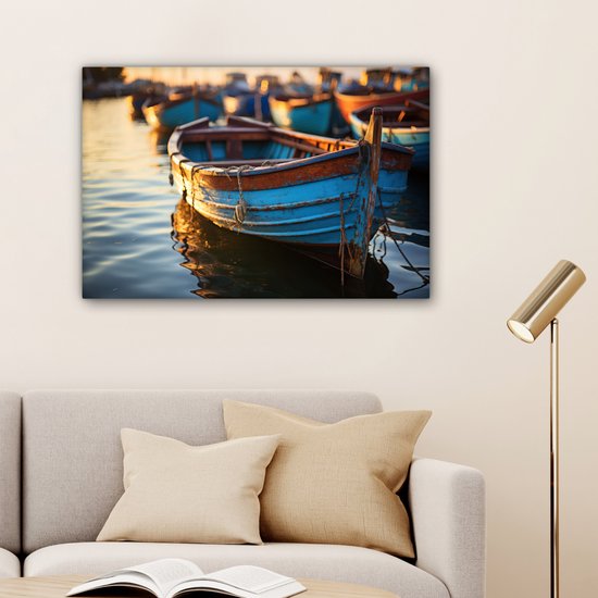 Tableau sur toile 180x120 cm - Décoration murale Bateau - Water - Port - Bois - Maritime - Décoration murale salon - Décoration chambre - Accessoires de chambre - Peintures sur toile