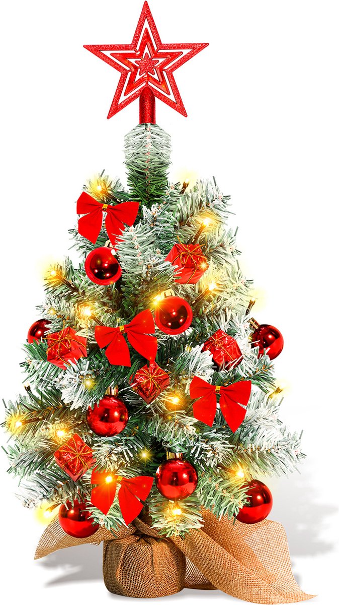 Bol.com Mini Kerstboom - Inclusief Versiering - Met Hangende Ornamenten - Kerstversiering - Kleine Kunstmatige Kerstboom - Kerst... aanbieding