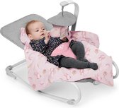Wipstoeltje, wipstoel voor baby's, sitter, elektrische schommelstoel, wiegje, opvouwbaar, liggende positie, met accessoires, afneembare speelboog, trilfunctie, 8 muziekjes, roze