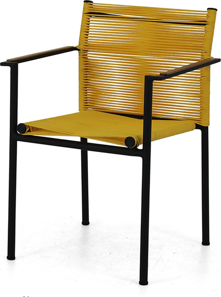 Apple Bee Jakarta dining armstoel - Zwart aluminium - Rope lemon