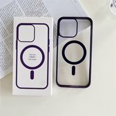 Telefoonhoesje Siliconen - Geschikt voor MagSafe - Geschikt Voor iPhone 15 Pro Max - Shock Proof Case - Deep Purple