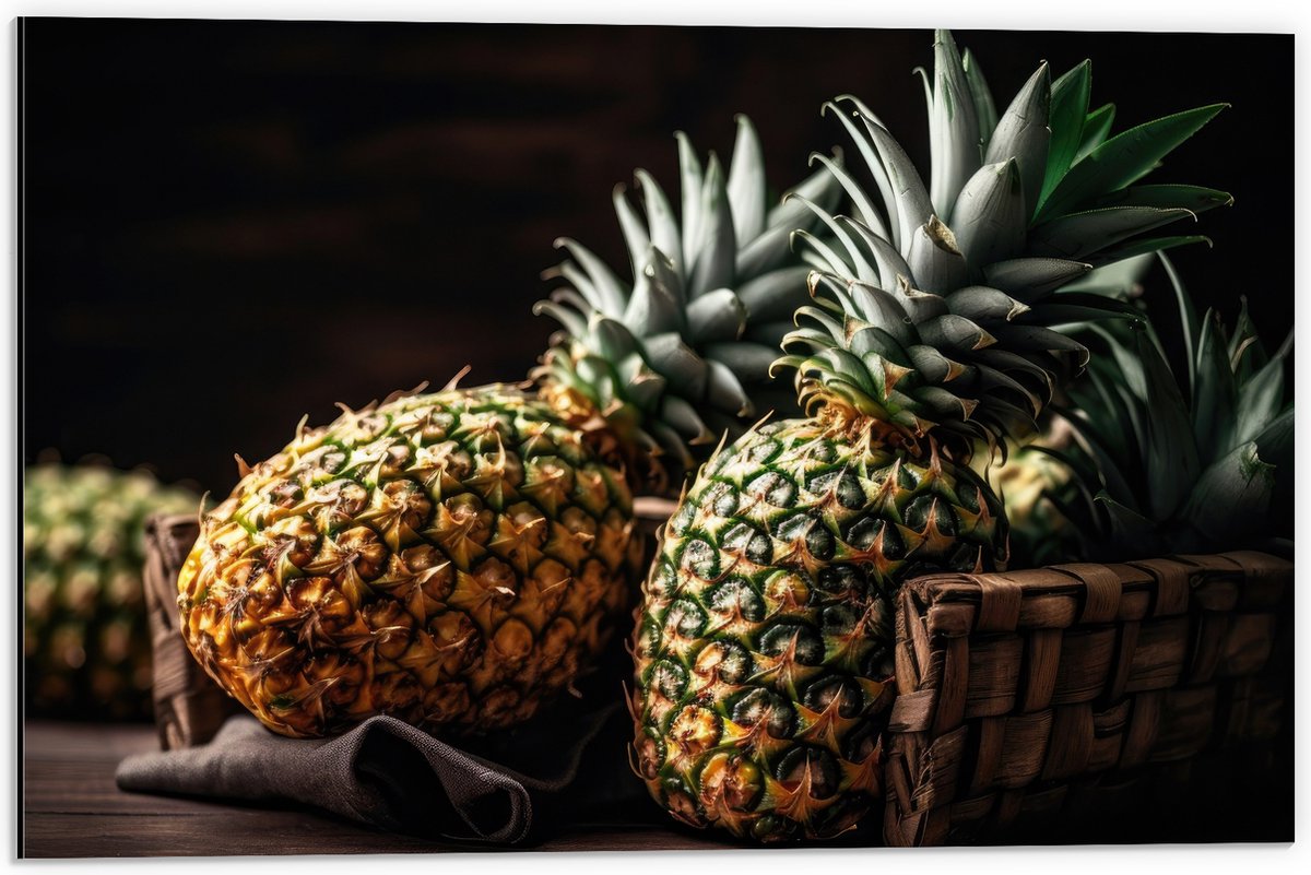 Dibond - Eten - Fruit - Ananas - 60x40 cm Foto op Aluminium (Met Ophangsysteem)