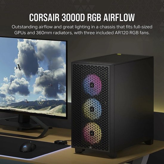 Corsair 3000D RGB Airflow Black TG - Midtowermodel - Zwart - Corsair