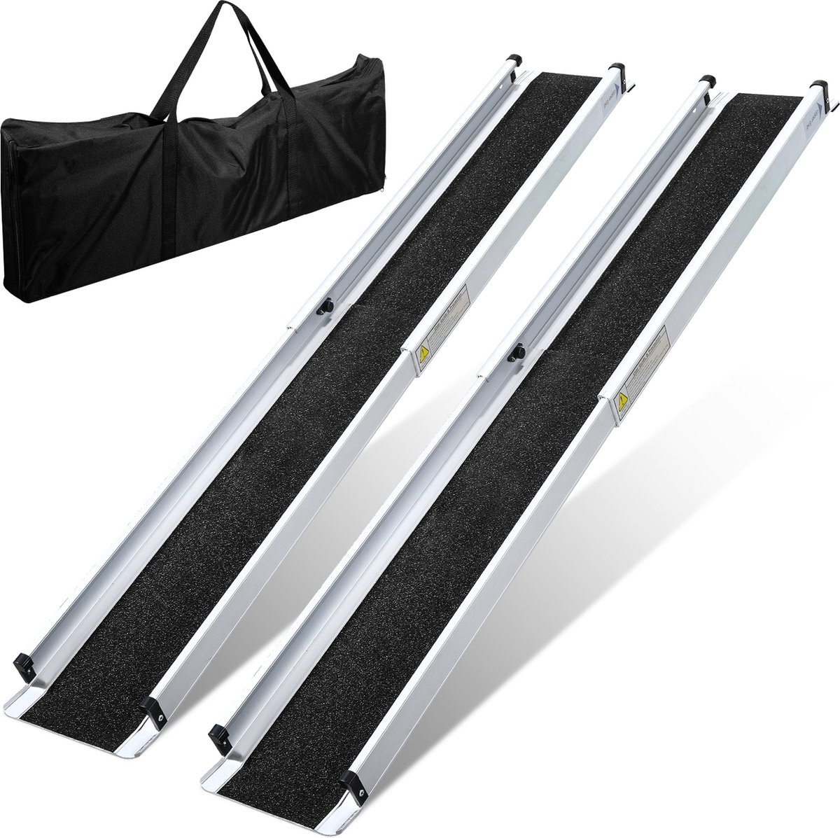 Goedkoopste Oprijplaat Brug - 2 Stuks - Uitschuifbaar - ruim 400Kg - tot max 213cm - Rolstoelhellingen voor trappen - MAX 272 kg per stuk - telescopisch draagbaar met opbergtas - antislip oppervlak Rolstoelhelling voor thuis - trappen (2 stuks