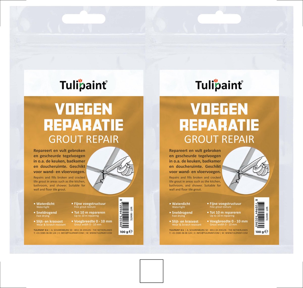 DuoPack - Tulipaint Voegenreparatie (Wit) - voegen repareren - Voegenvuller - Voegvuller - Gebroken tegelvoegen opvullen - Herstel gescheurde voeg vullen - lekkage voegen vuller - Tegelvoeg reparatie herstellen
