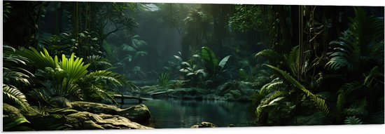 PVC Schuimplaat - Jungle - Tropisch - Bloemen - Planten - Water - Groen - 150x50 cm Foto op PVC Schuimplaat (Met Ophangsysteem)