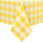 Geruit vierkant tafelkleed van polyester, vuilafstotend, waterafstotend en kreukvrij, wasbaar tafelkleed voor eetkamer, feest, tuin, 140 x 240 cm, geel en wit