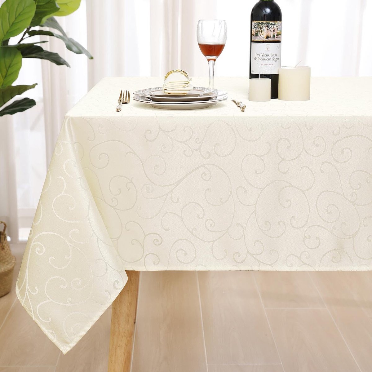 Romanstile Tafelkleed beige 100x140 cm Outdoor afwasbaar rechthoekig