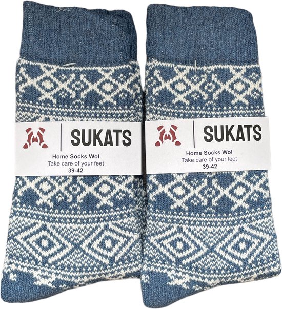 Sukats - Homesocks - Chaussettes d'intérieur - 2 paires - Taille 35-38 - Avec Laine - Blue