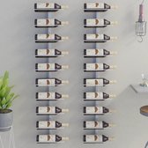 The Living Store Wijnrek - Wandgemonteerd - Metaal - 24 x 9 x 120 cm - Wit - Voor 10 flessen