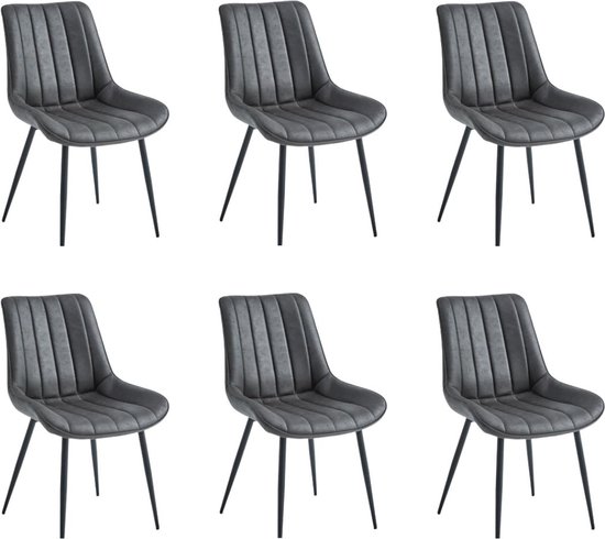 Colenis® - Verta Eetkamerstoel - Set Van 6 - Antraciet - Microfiber Stof - Industrieel