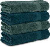 Komfortec Handdoekenset 4x Badhanddoek 70x140 cm - 100% Katoen - Petroleumblauw&Donkergroen