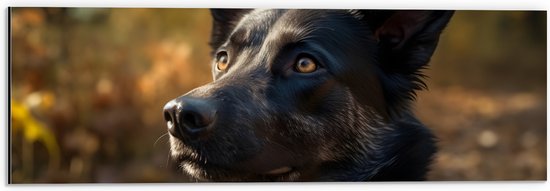 Dibond - Dier - Hond - Kijken - Zwart - 60x20 cm Foto op Aluminium (Met Ophangsysteem)