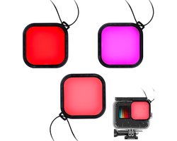 MOJOGEAR Duikfilters voor MOJOGEAR waterdichte behuizing GoPro Hero 9,10,11 en 12 – Set van 3 – Roze, rood en magenta