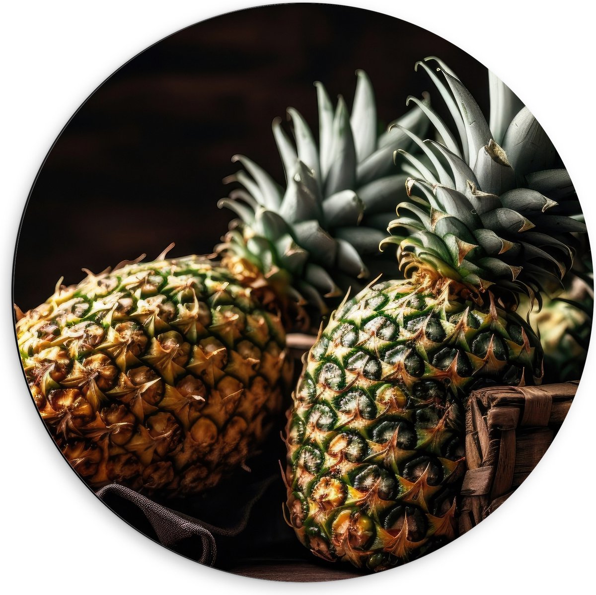 Dibond Muurcirkel - Eten - Fruit - Ananas - 60x60 cm Foto op Aluminium Muurcirkel (met ophangsysteem)