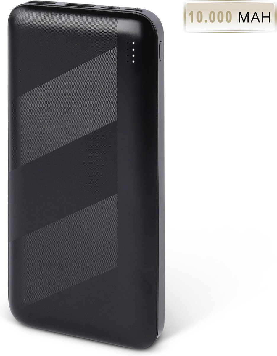 Homèlle Mini Powerbank - 10.000 mAh - Ultra dun - USB-C 22,5W Quickcharge - 2 x USB-A 3.0 Power Delivery - Compact design - Apple iPhone & Geschikt voor Samsung - Micro USB - Zwart