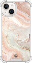 Casimoda® hoesje - Geschikt voor iPhone 14 - Marmer Waves - Shockproof case - Extra sterk - Siliconen/TPU - Bruin/beige, Transparant