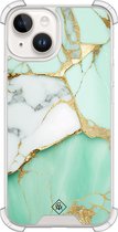 Casimoda® hoesje - Geschikt voor iPhone 14 - Marmer Mintgroen - Shockproof case - Extra sterk - Siliconen/TPU - Mint, Transparant
