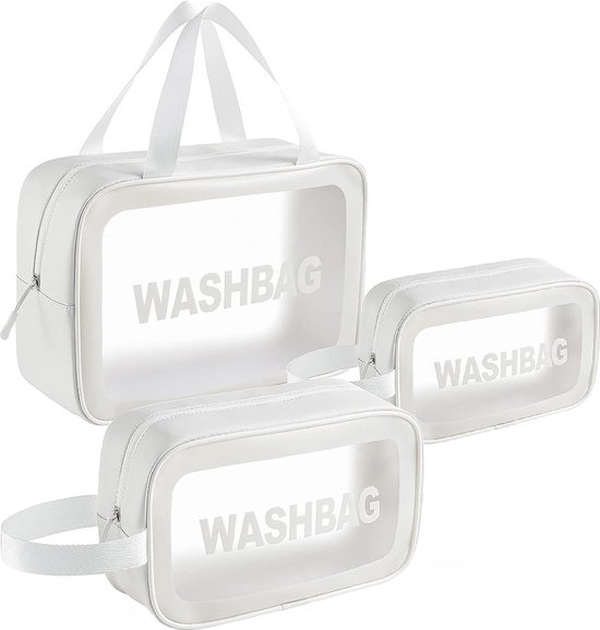 Trousse de maquillage transparente 3 pièces imperméable transparente trousse de toilette kit de voyage blanc