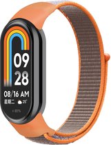 By Qubix compatible Xiaomi Smart band 8 bandje - Sport loop nylon bandje - Oranje met grijs - Xiaomi mi band 8 bandje