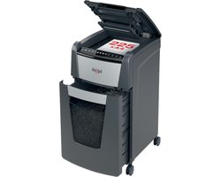 Destructeur Rexel Optimum AutoFeed+225M Whisper Silencieux avec Technologie anti-bourrage - Pour le bureau - P-5 Micro Shreds - Jusqu'à 225 feuilles - Déchiquette documents, Agrafes, Trombones, cartes de crédit - Bac de 60 litres - Zwart