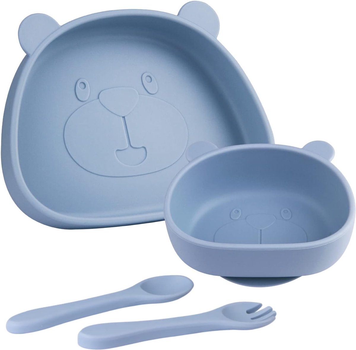 Goedkoopste Babyborden, serviesset met zuignap, antislip siliconen kinderbord voor peuters, kom met lepelvork, geschikt voor de meeste kinderstoelen, BPA-vrij, vaatwasser- en magnetronbestendig